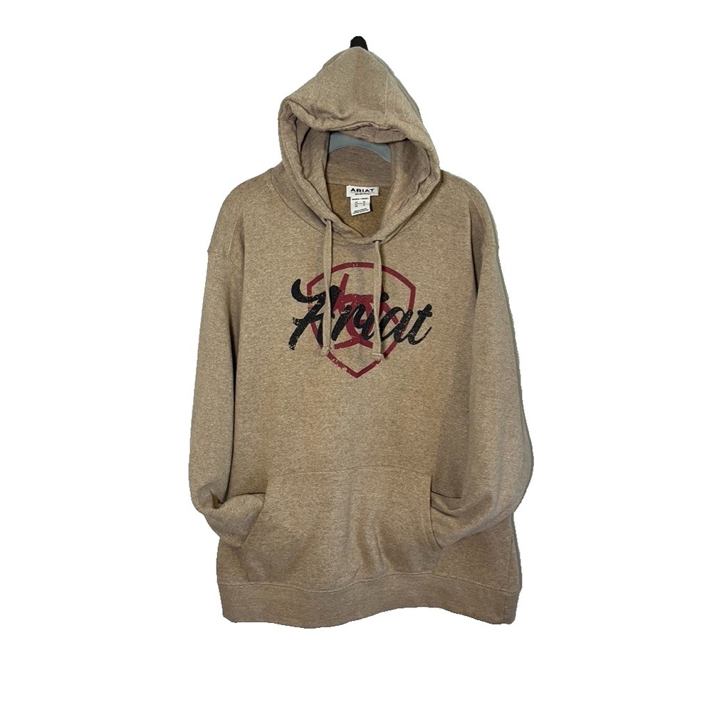 Ariat Fleece Hood Graphic Sweatshirt XL Tan Western Country Farm Retro Shield